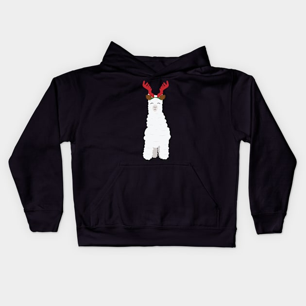 Llama with reindeer antlers Kids Hoodie by holidaystore